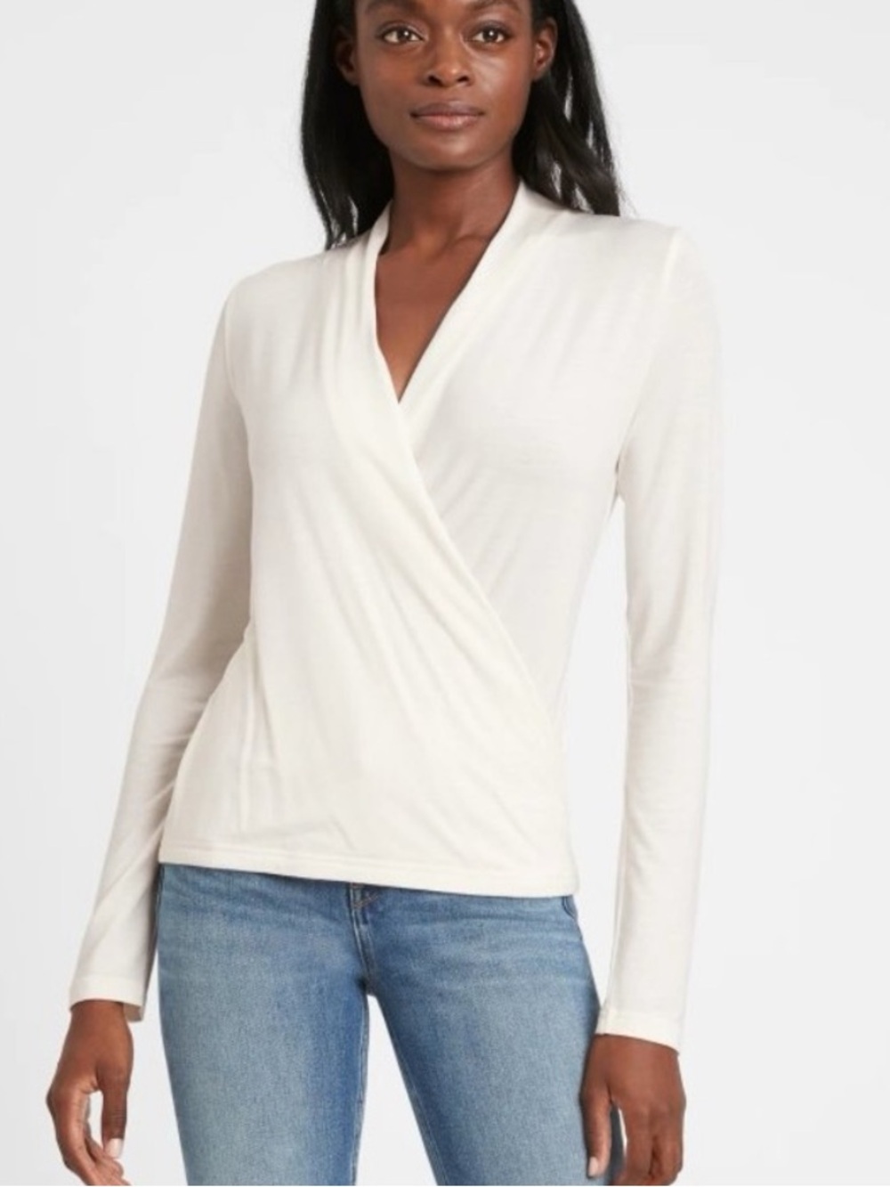 Banana Republic Cream Wrap-Style Long Sleeve Top